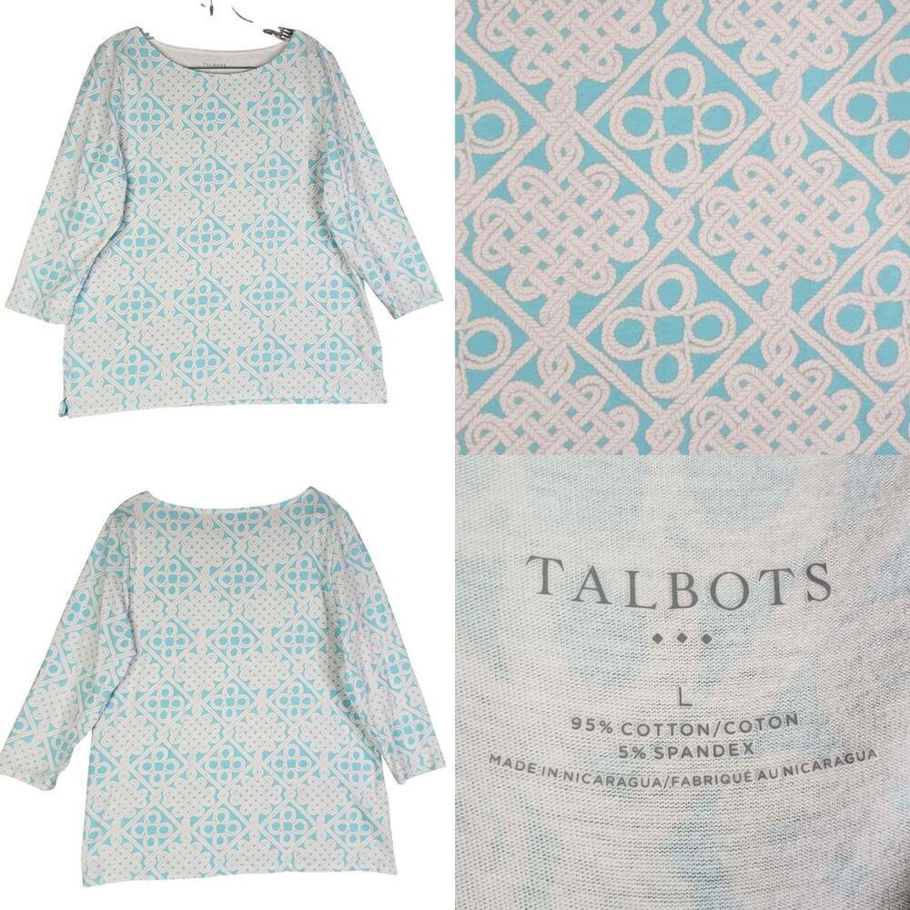 Talbots Tunic Top Plus Size Large L Women’s Popover Blouse Stretch Blue